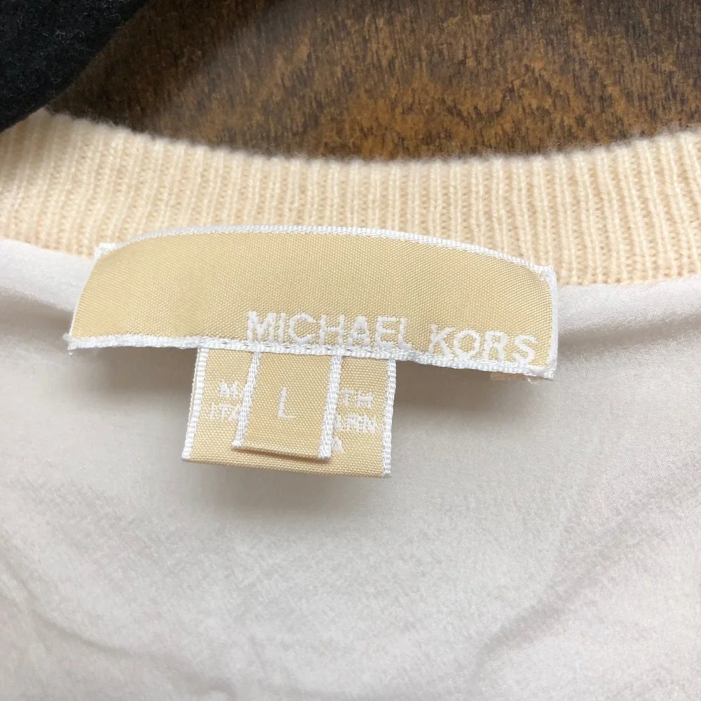 Michael Kors Full Zip Cardigan Womens Large White 100% Cashmere Sequin‎